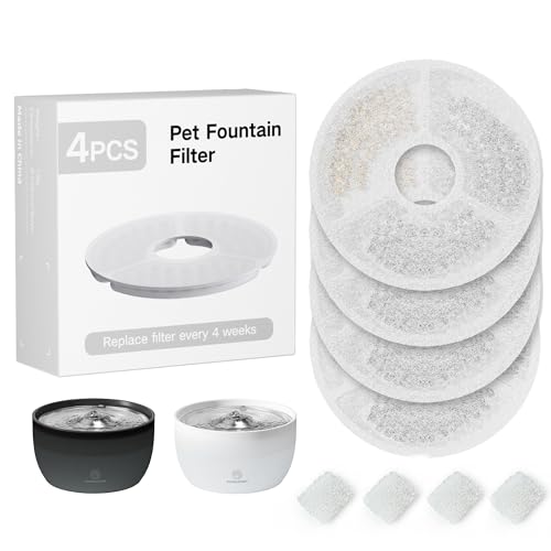 Summerpaws Cat Water Fountain Filter, 4 Pack Replacement Filters & 4 Pack Replacement Pre-Filter Sponges for 101.4oz/3L Automatic Water Fountain, 4 Months Set of Replacement Filter