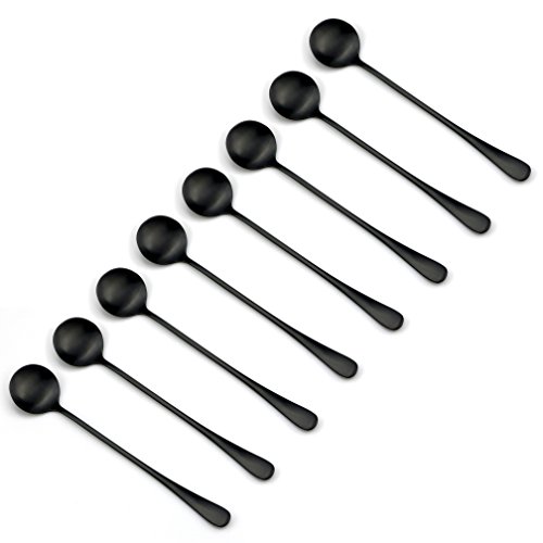 BRIIEC Long Handle Spoon 18/0 Stainless Steel Ice Cream Cocktail Teaspoons Coffee Soup Tea Spoons Color Matte Black Set of 8