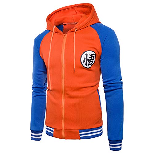 CHENMA Hommes Coton Cosplay Goku À Manches Longues Plein-Zip Bomber Veste À Capuchon Varsity Veste