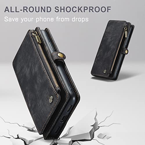 Defencase For Iphone 11 Case, Iphone 11 Wallet Case For Women Men, Durable Pu Leather Magnetic Flip Lanyard Strap Wristlet Zipper Card Holder Wallet Phone Cases For Iphone 11 6.1-Inch, Black #TOP5