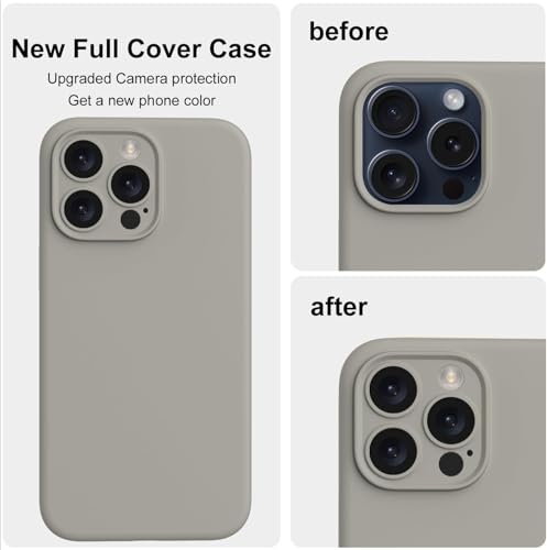 Image of DIZORO Compatible with iPhone 15 PRO MAX Camera Protection Case 6.7, Slim Liquid Silicone Case 3 Layers Full Covered Soft Gel Rubber Phone Case Protective Cover - Natural Titanium