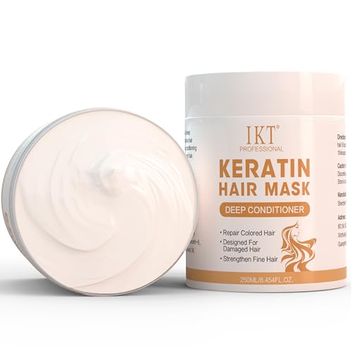Mascarilla capilar de queratina, supercargada de hidratación y cabello para cabello dañado en seco, 250 ml, protección profunda contra la rotura del cabello y el daño