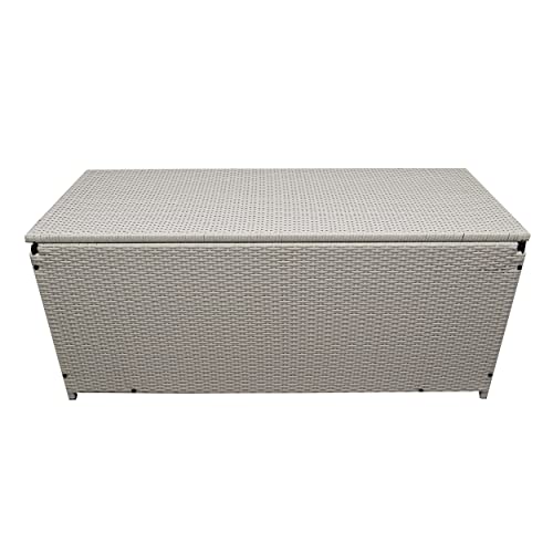 Image of Oakland Living White Indoor and Outdoor Balcony Patio Deck Porch Pool 113 Gallon Wicker Storage Box Trunk Bin with Metal Frame