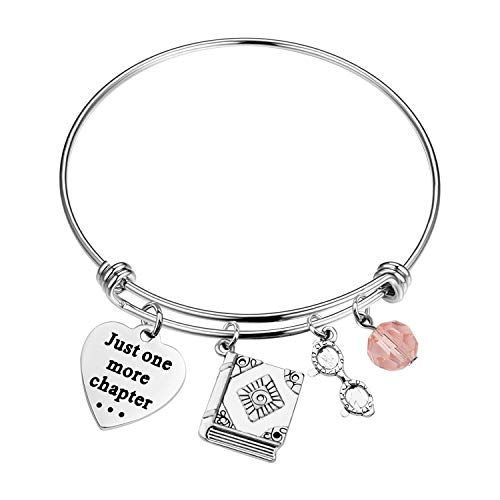 PLITI Bookworm Gifts for Women Book Lover Gifts Book Club Gifts Bibliophile Gifts Literature Book Lovers Jewelry Gift Librarian Gift Just One More Chapter Bangle for Reader Writers