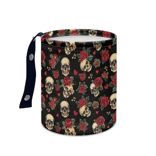 Image of Skull Rose Print Car Trash Can for Car Front Seat, Back Seat, Floor, Headrest, Car Accessories Interior Universal for Car SUV Trucks