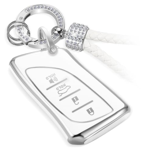 Image of Car Key Fob Cover for Lexus, Rhinestone Loop Case, Silver-Edge