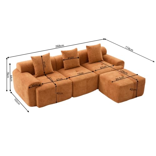 Ecksofa Modulares Sofa Dunkelgrau 260 cm – Montagefrei Sofa aus Samtstoff, 3-Sitzer Couch mit hochdichtem Schaum, flexibel kombinierbar für kleine Wohnungen