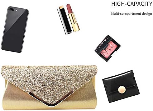 Queena Womens Shiny Glitter Evening Clutch Envelope Handbag Chain Purse for Wedding Party Prom Gift for Mom Wife Girlfriend,3910 Gold - Image 6