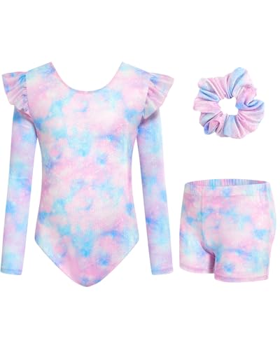 Justaucorps de gymnastique fille 3 pièces avec short et chouchou Wenlia