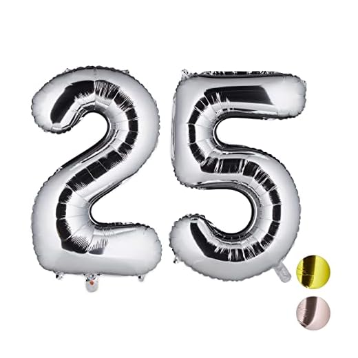 Relaxdays, Plateado, 85 x 50 x 17 cm Globos de Cumpleaños Número 25, Aluminio