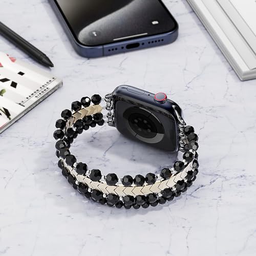 Image of MOFREE Beaded Bracelet Compatible for Apple Watch Band 38mm 40mm 41mm 42mm 44mm 45mm Women,Fashion Handmade Elastic Stretch Strap for iWatch Series SE 8 7 6 5 4 3 2 1