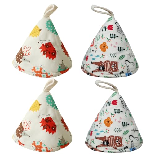 Petunny 4 Pcs Triangle Cotton Handle Cover Sleeves Funny Hot Pot Lid Mitt Anti Scald Casserole Pot Lid Grip