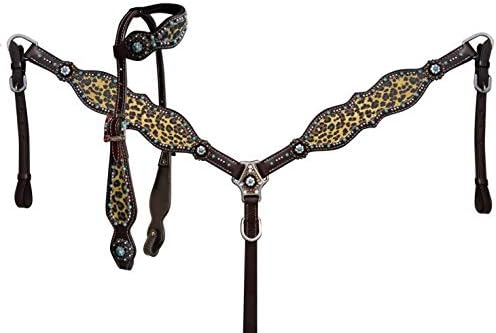 ShowmanCheetah Print Leather Single Ear Headstall & Breast Collar Set w/Reins
