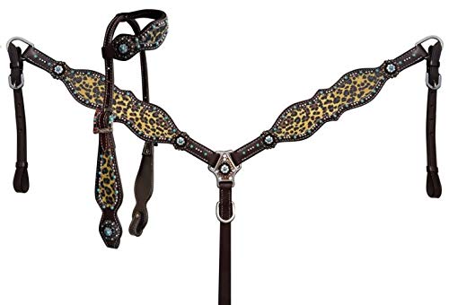 ShowmanCheetah Print Leather Single Ear Headstall & Breast Collar Set w/Reins