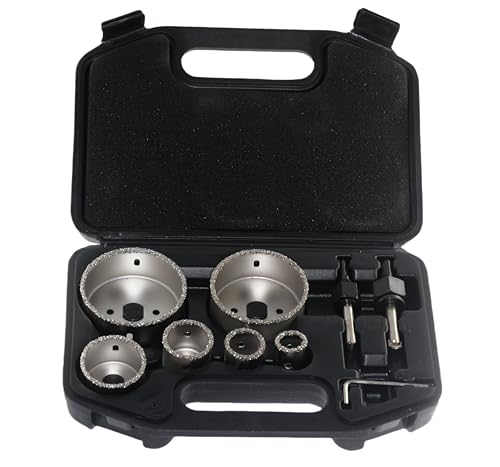 9PCS Diamond Coated Tile Drill Bit Set Alloy Hole Saw for Glass, Ceramic, Marble, Porcelain, and Jade Drilling, 22mm-73mm (6 Sizes), Cooling Water Required for Power Tools