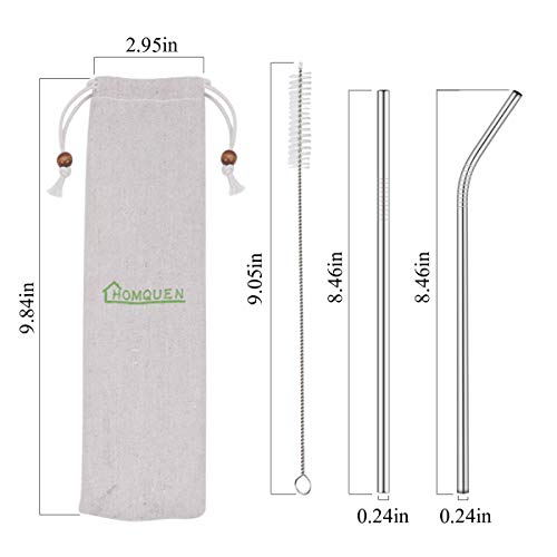 18 Piece Silver Stainless Steel Straws, 8.5 '' Reusable Drinking Straws,with Portable pouch (8 Straight/8 Bent/2 Brushes) by HOMQUEN - Used condition - Image 2
