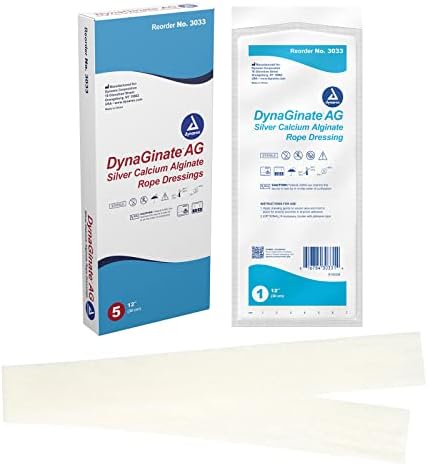 Dynarex DynaGinate AG Silver Calcium Alginate Rope Dressings - ¾"x12", Calcium Alginate Wound Dressing with Silver Ions, 1 Box of 5 DynaGinate AG Silver Calcium Alginate Rope Dressings - ¾"x12"