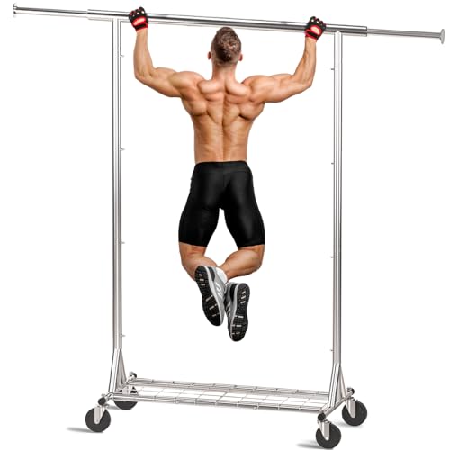 Clothing Garment Rack Capacity 550LBS Rolling Clothes Rack on Whe...
