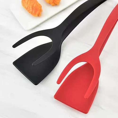 Opexicos 2Pcs 2 In 1 Multifunctional Non-Stick Food Clip Tongs Fried Egg Cooking Turner Silicone Pancake Spatula Pizza Barbecue Kitchen Clamp #TOP3