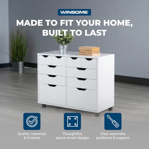 Image of Winsome Halifax Tall Mobile Storage Cabinet, White, 2 Door 4 Drawer