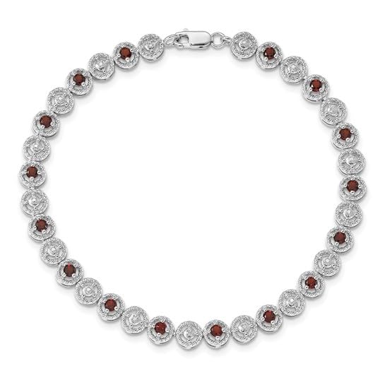CoutureJewelers925 Sterling Silver and Garnet Women's Bracelet with Diamond Accents - 7 Inches