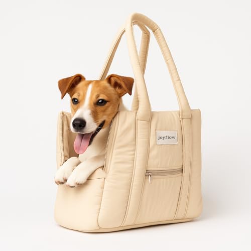 joyflow Trasportino Borsa Carrier Cani Gatti | Taglia Piccola fino 6kg | Morbida Tasche Clip Sicurezza | Aereo Auto Dog Cat Cane Gatto Coniglio Designed in Europe 38x29x12cm Beige