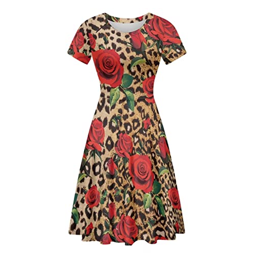 Image of AFPANQZ Womens Casual Summer Lightweight Vintage Dress Short Sleeve Midi Dress Knee-Long Luxury Formal Dress