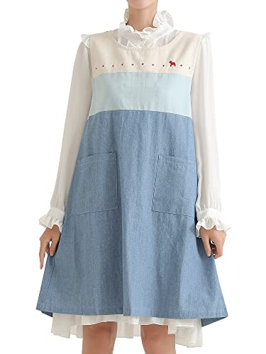 Cartoon Pony Stickerei Denim Baumwolle Pinafore Schürze Arbeitskleidung Backen Reinigung Finishing Schürze Eiscreme Gradation Cover