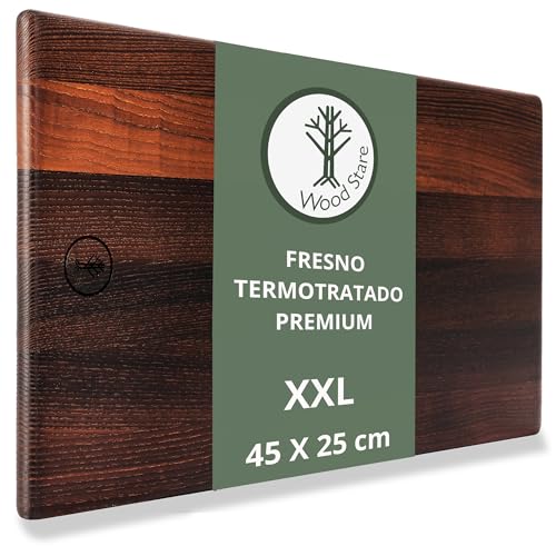 Tabla Madera Cocina 45x25x1,5 | Fresno Termotratado Premium Reversible e Higiénica | Tabla Profesional para Carne, Pan o Quesos | Tabla de Cortar Grande, Ligera y Resistente a la Humedad | WoodStare