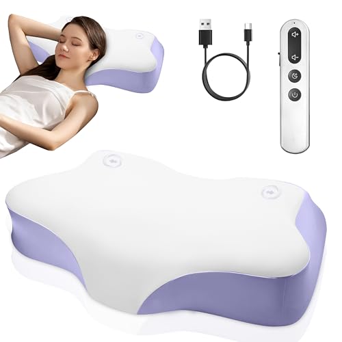 Smart Sleep Pillow for Sleep Aid, Cooling Breathable Memory Foam Pillow, with Asleep Faster & Stay Asleep Longer with Ocean Waves, Alpha Waves, and Beta Waves and Blue Tooth Perfect for ASMR(Purple)