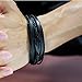 Mens PU Leather and Stainless Steel Feather Bracelet Black 39mm Wide 210mm Length Fashion Jewelry for Casual Wear