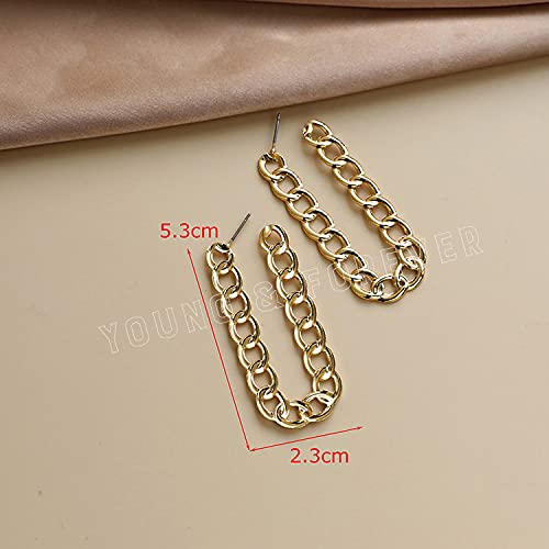 Image of Young & Forever Gift Stainless Steel Gold Plated Curb Chain Hoop Earrings for Women Big Hoop Dangle Earring for Women U Shaped Earrings Thin Geometric Hoop Earrings