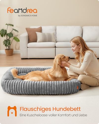 Feandrea Hundebett, extra großes orthopädisches Hundekörbchen, Hundekissen waschbar, Flauschige Hundematte, weiche Polsterung, 120 x 85 x 23 cm, Taubengrau PGW314GD01