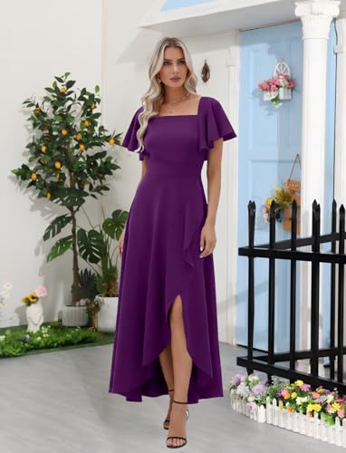 Image of LightlyKiss Women's Square Neck Backless Dress High Slit Wedding Guest Dress Formal Cocktail Party Dress