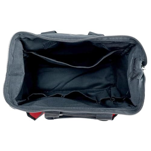 Image of JPT 13-Inch Heavy Duty Tool Bag, Wide Mouth Tool Storage Bag with Interior Pockets, Large Capacity Tool Tote Bag for Electricians, Power Tools Organizer Red /Black