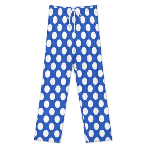 White Polka Dots on A Blue Men's Pajama Pant Lounge Sleep Pant Soft Elastic Waistband Sleep Pajama Bottom3