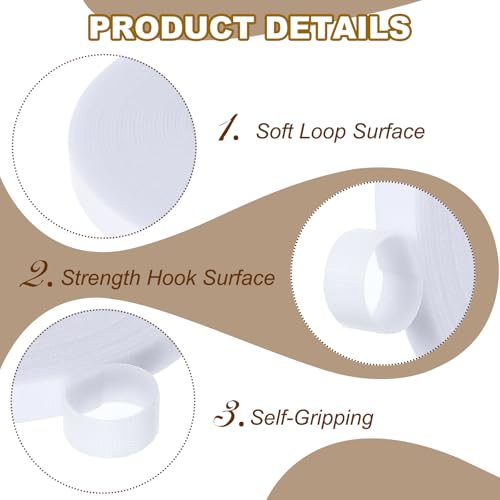 Image of PATIKIL 0.4IN x 33FT Hook and Loop Tape, 2 Pcs Double-Sided Nylon Strips Reusable Cable Ties Roll Multi-Purpose Cord Management Tape Wrap Fastener for Home Office, White