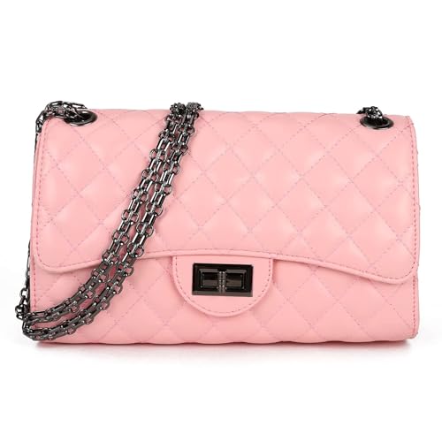 Gladdon Quilted Crossbody Purse for Women Trendy Ladies Shoulder Bag with Chain Designer Purses Pink I