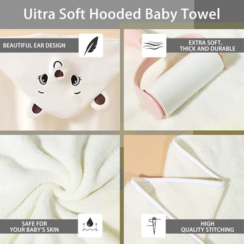 Image of Baby Hooded Towels,31 x 31 in Baby Washcloths, Infant Super Soft Baby Bath Towels with Hood for Toddlers1-3,Highly Absorbent Viscose Hooded Towel for Boys, Girls, Newborn Essentials