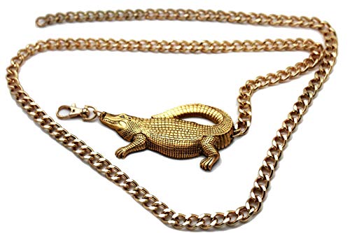 TFJ Women Fashion Belt Hip Waist Gold Metal Chains Alligator Crocodile Plus M L XL