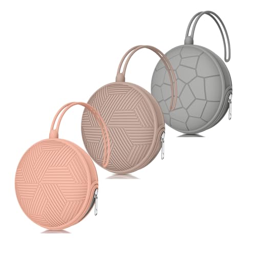 Image of Smlpuame 3 Pack Pacifier Holder Case,Silicone Portable Pacifier Cover Pouch Bag for Diaper Bags Baby Carriage,Pacifier Storage Container Box,Easy to Clean(Muted Red+Blush+Grey)