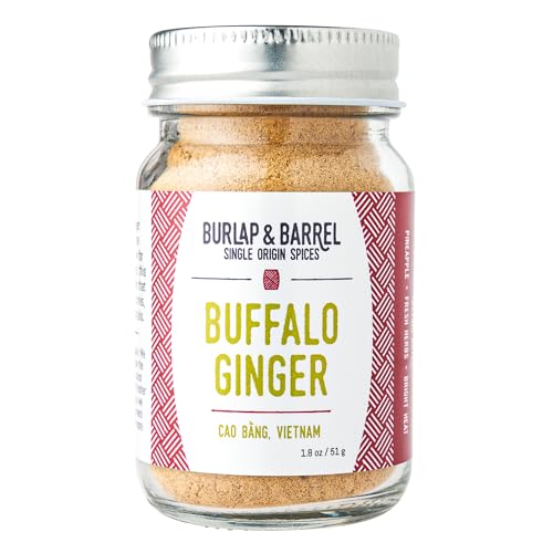 Burlap & Barrel Buffalo Ginger - Spicy, Fruity and Intense Heirloom Ginger Powder with a Bite - Add to Stir Fries, Soups, and Teas - Mother's Day Gift Ideas - 1.8oz Glass Jar