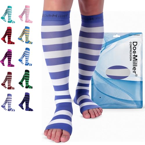 Image of Doc Miller Open Toe Compression Socks 15-20 mmHg for Women & Men, 1 Pair | Toeless Knee High, Wide Calf Stockings, Pregnancy, Varicose Veins, Shin Splints, Swelling, Recovery, Travel, Daily Wear
