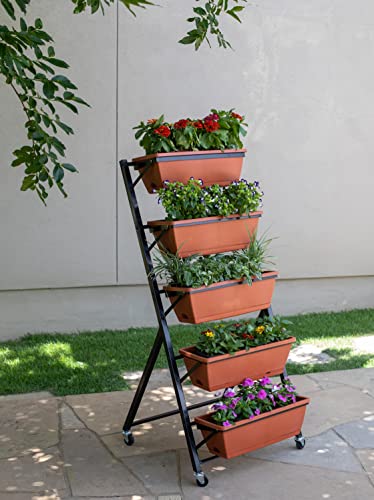 Birdrock Home 5-Tier Vertical Garden Planter Bed | Raised Flower Stand | Rolling Plant Tower | Weather Resistant Box | Indoor Or Outdoor | Herbs Flowers Berry’s Vegetables | Metal #TOP3