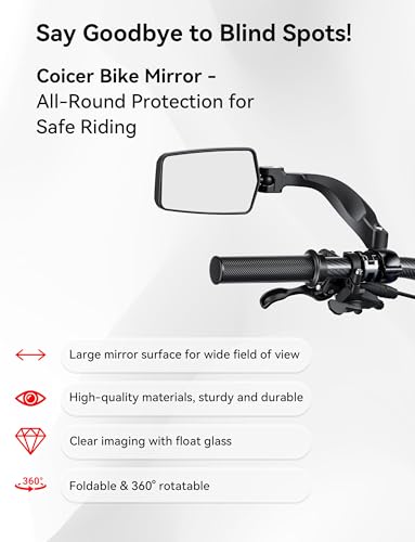 E Bike Mirror Handlebar Mount, 360° Adjustable and Rotatable, Wide Bicycle Mirror for Handlebars, Safe HD Bike Rearview for Scooter, Motorcycle, MTB, Foldable Shake-Free Ebike Accessories Left 1PCS — view 2