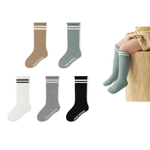 Image of Toddler Baby Knee High Grip Socks - Cute Ruffle Non Slip Cotton Socks for Girls Boys - Newborn Warm Long Stocking