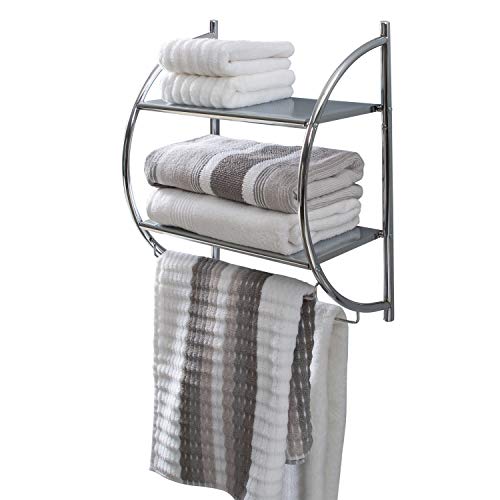 Organize It All 1753W-B Wall Mount 2 Tier Chrome Bathroom Shelf With Towel Bars Metallic #TOP3