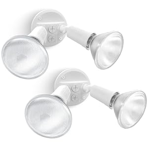 LUTEC 2 Pack Adjustable Twin Par Holder Outdoor Flood Lights, Switch Controlled Security Lights, Floodlights Fixture, Waterproof Exterior Max 300 Watt Par38 Flood Light for Garage, Yard, Porch-White