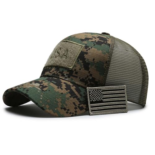 WUODHTW Gorra de Béisbol con Bandera de Estados Unidos, Malla de Camuflaje Táctica para Operador Militar, Tiro y Caza - para Hombre y Mujer