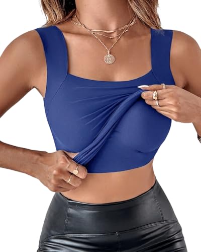 Image of CHICME Womens U Neck Shapewear Built-in Bra Tank High Strechy Sleeveless Slim Fit Tops Camisole Workout Tops